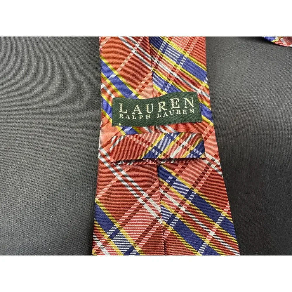 Lauren Ralph Lauren Red Plaid Tie Red White Blue Yellow Plaid Preppy